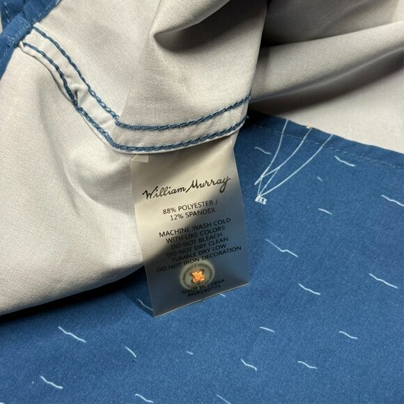 William Murray Golf Short Sleeve Button Up Shirt Stretch Boat Pattern Blue XL - Picture 9 of 10